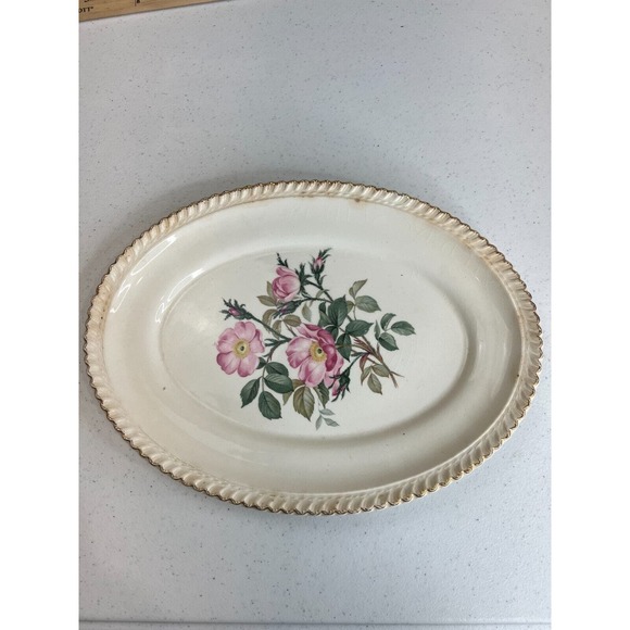 Vintage The Harker Pottery Co. 22 KT. Gold Royal Gadroon‎ Oval Serving Platter - Picture 1 of 10